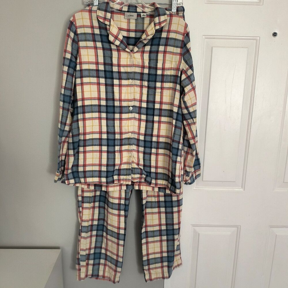 L.L. Bean Flannel Pajama Set Womens S Tall Multicolor Scotch Plaid Cozy Lounge